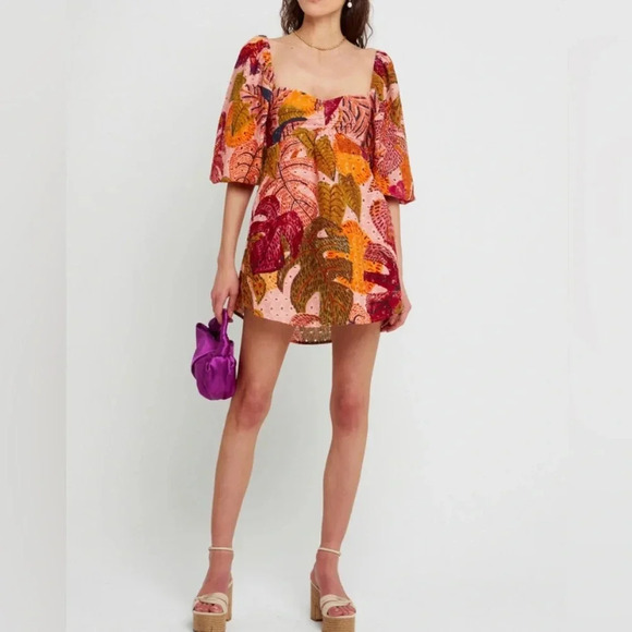 Kourt Dress Women’s Large Multi Palm Print Mini Tropical Resort Wear - Picture 4 of 11